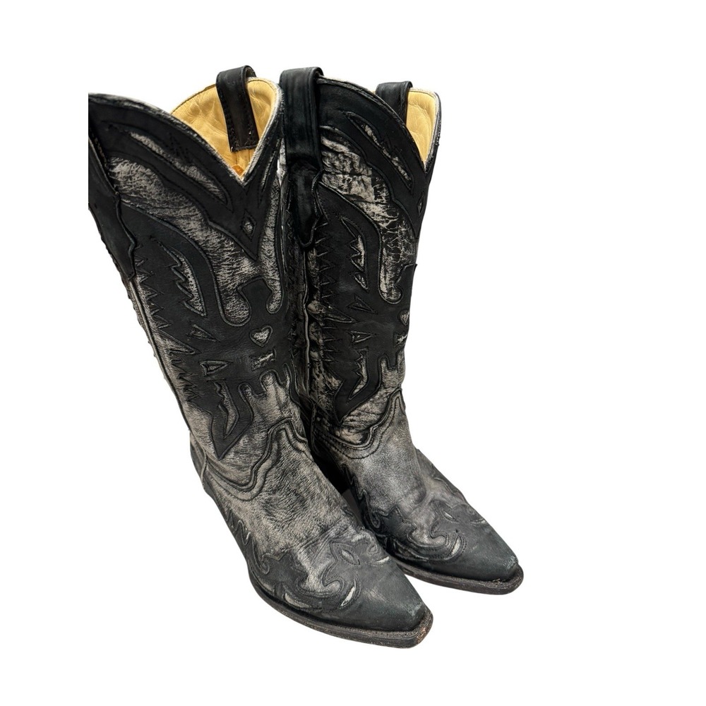Corral R2398 Womens 6M Black Gray Leather Snip Toe Western Boots Cowgirl Rodeo